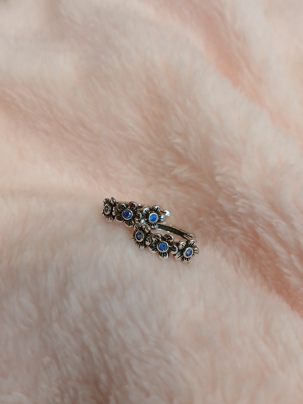 Sterling Silver Floral Hoop Earrings with Blue Gem Accents - Women's Jewelry